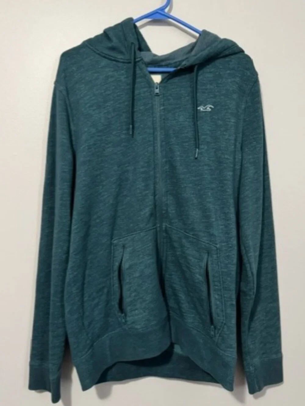 Men's Hollister Long Sleeve Zip Up Hoodie with Pockets Color Green Size Large